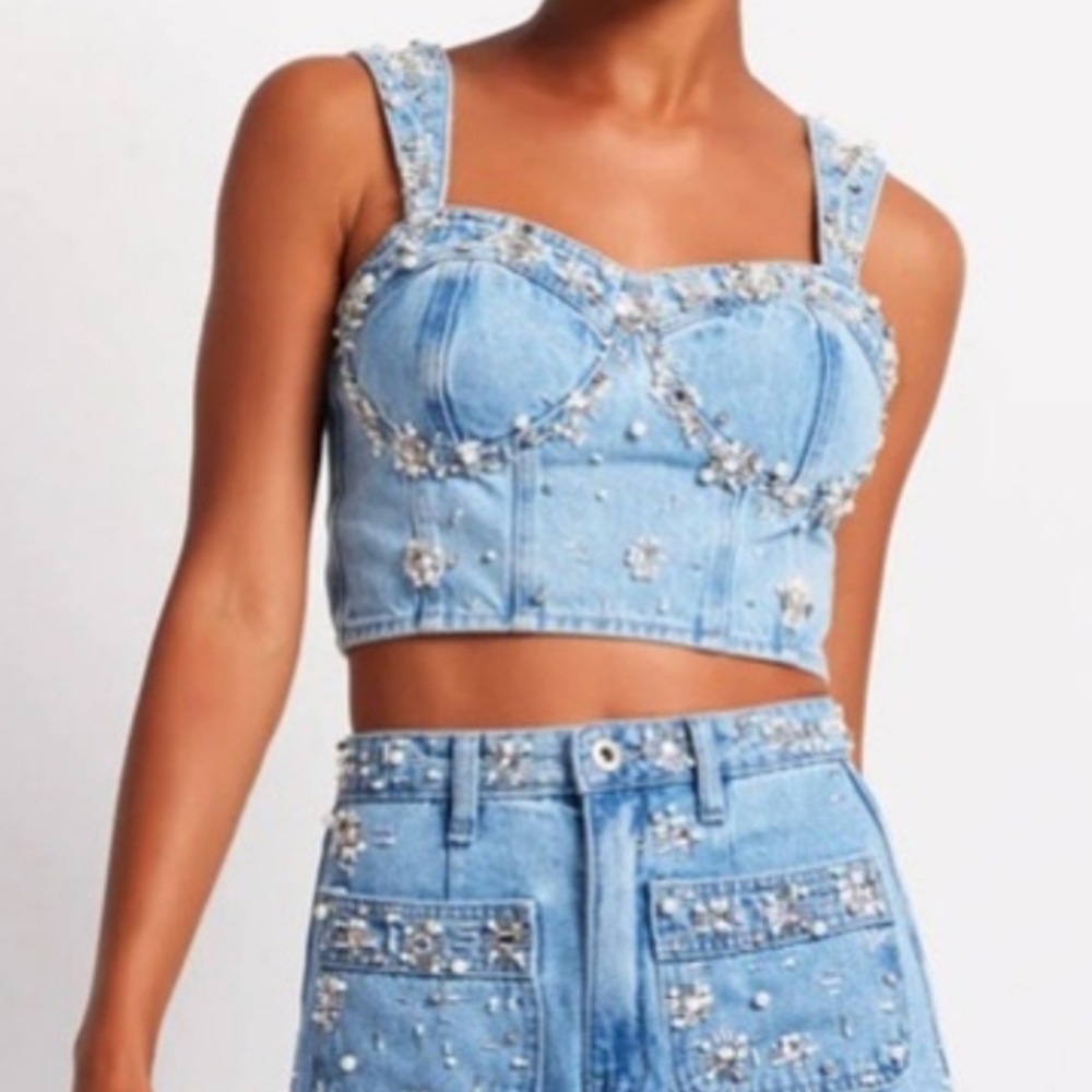 Patbo Hand Beaded Denim Top - Picture 6 of 15